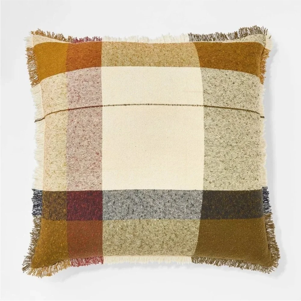 Studio McGee Oversized Woven Plaid Square Throw Pillow Brown/Cream/Red